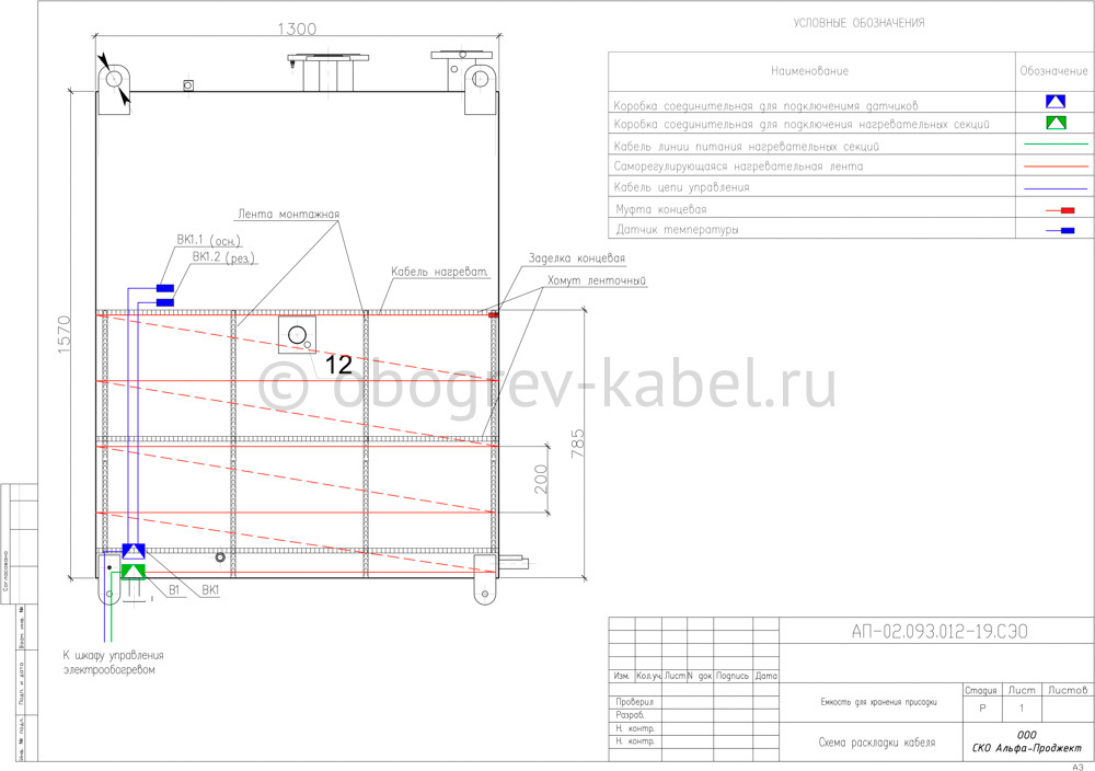 Схема укладки греющего кабеля для обогрева емкости
