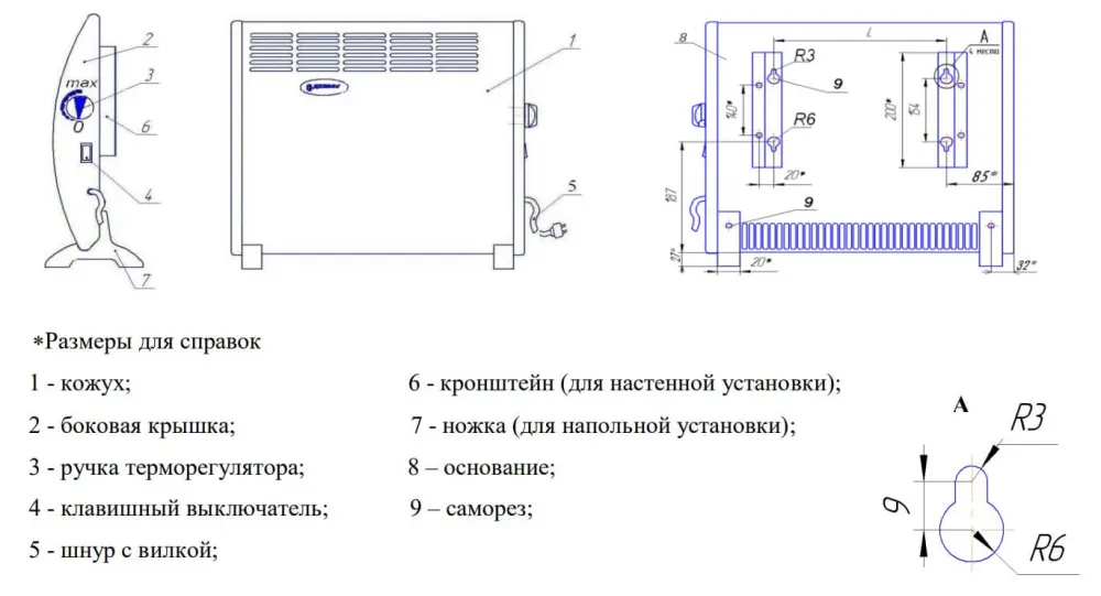 Устройство электрического конвектора Gulfstream
