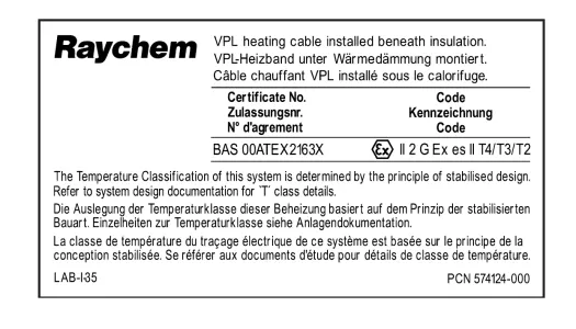 PI-LABEL-EX (1244-006940) Алюминиевая пластина для маркировки кабеля Circuit identification lable for PI heating cables